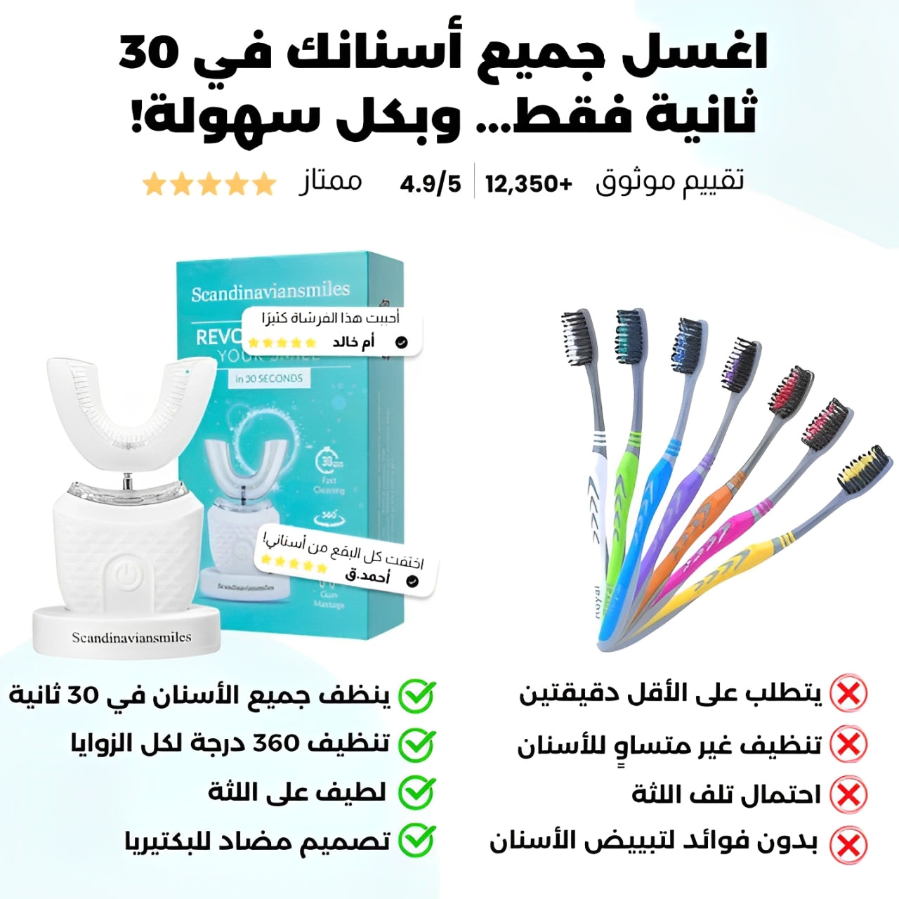 Scandinaviansmiles® أول فرشاة أسنان أوتوماتيكية تُنظّف الأسنان بالكامل في 30 ثانية فقط